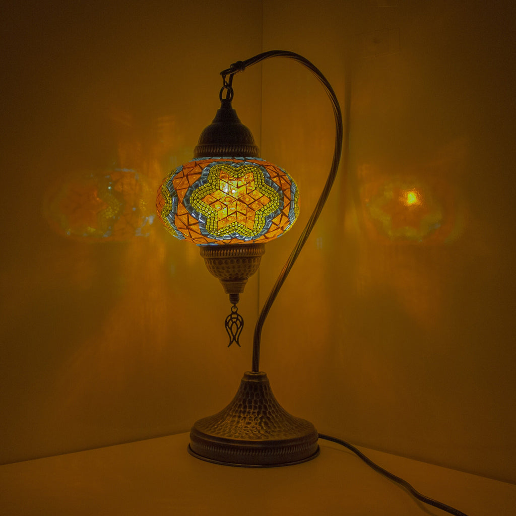 MoslandHome Premium Turkish Mosaic Table Lamp Handmade Gooseneck 6.6in