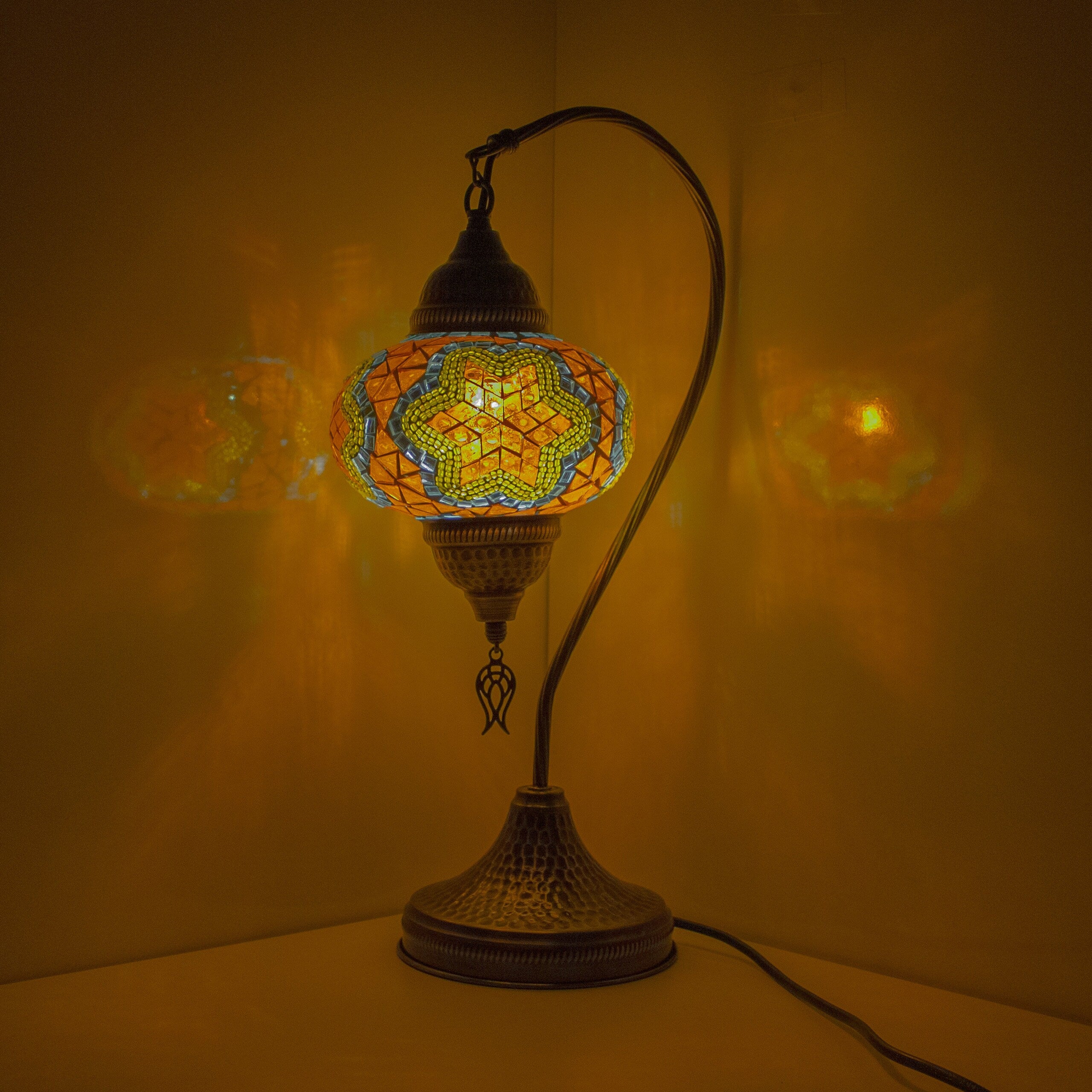 MoslandHome Premium Turkish Mosaic Table Lamp Handmade Gooseneck 6.6in