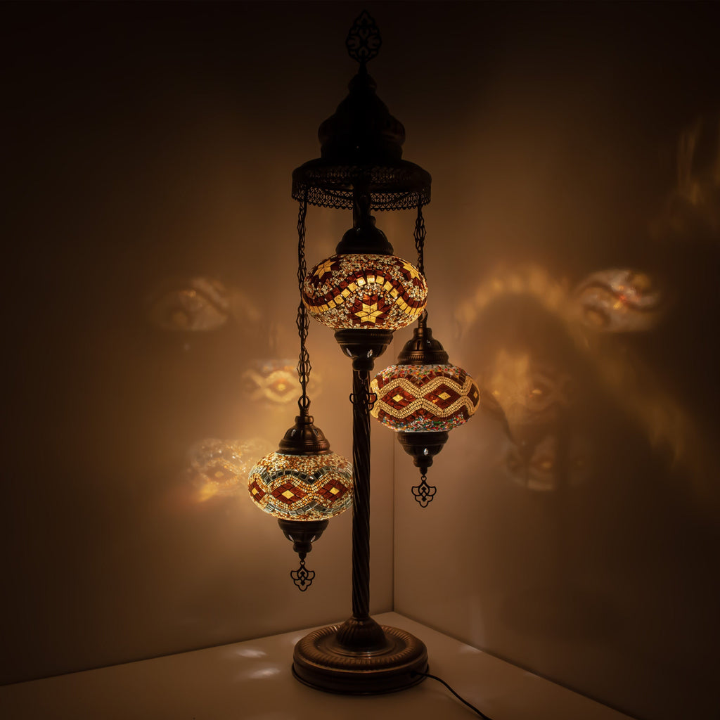 MoslandHome Handmade Turkish Mosaic Floor Lamp 3 Globe Corner