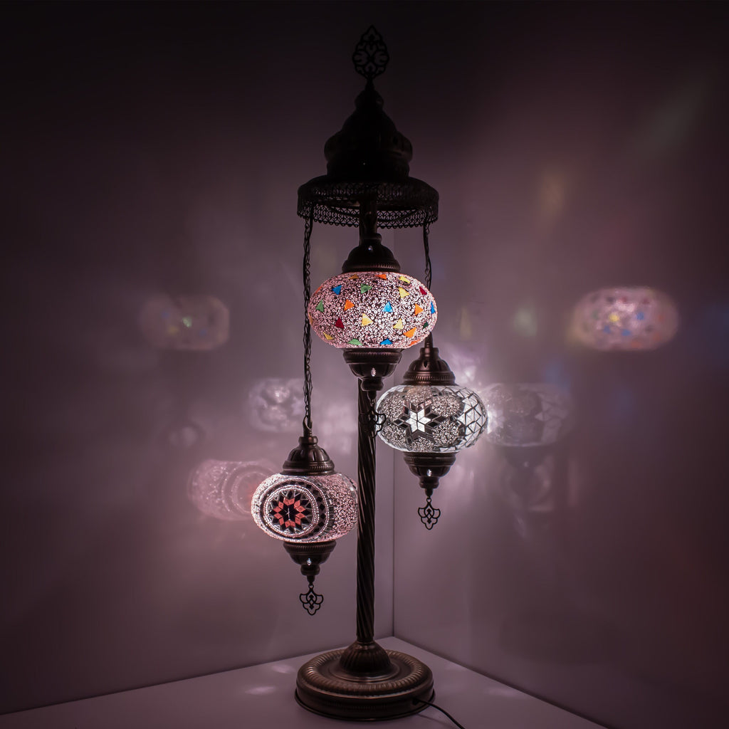 MoslandHome Handmade Turkish Mosaic Floor Lamp 3 Globe Corner Night Light