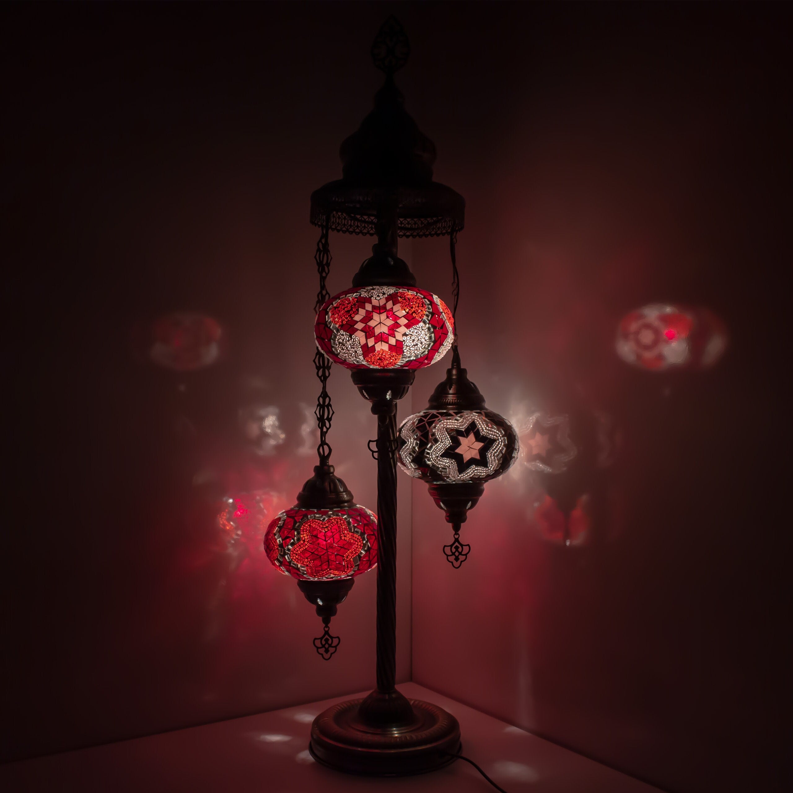 MoslandHome Handmade Turkish Mosaic Floor Lamp 3 Globe Corner Night Light