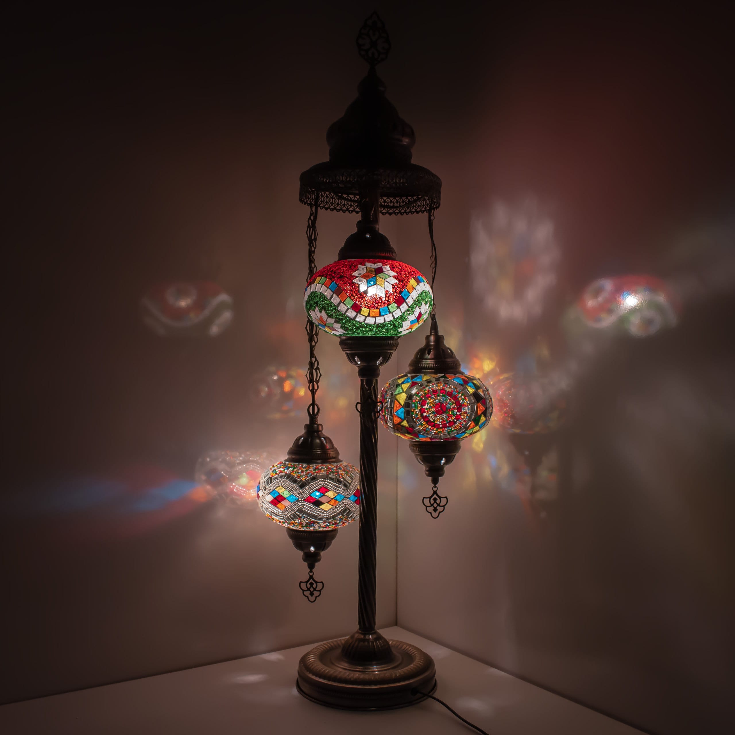 MoslandHome Handmade Turkish Mosaic Floor Lamp 3 Globe Corner Night Light