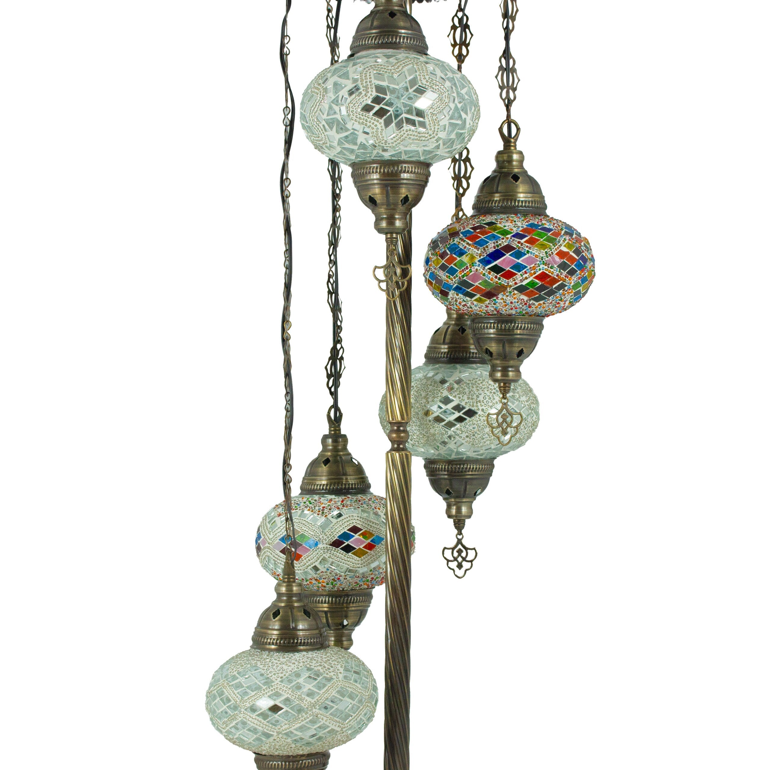 MoslandHome Handmade Turkish Mosaic Floor Lamp 5 Globe 51in Antique Brass