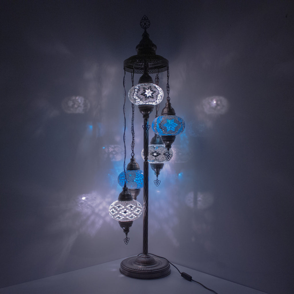 MoslandHome Handmade Turkish Mosaic Floor Lamp 5 Globe 51in