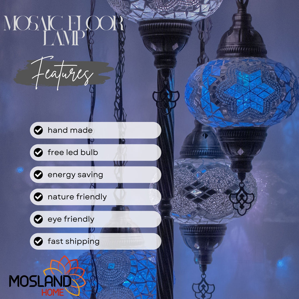 MoslandHome Handmade Turkish Mosaic Floor Lamp 5 Globe 51in