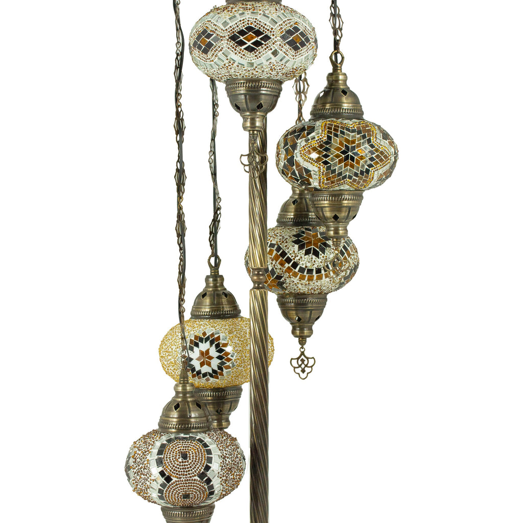 MoslandHome Handmade Turkish Mosaic Floor Lamp 5 Globe Antique Brass