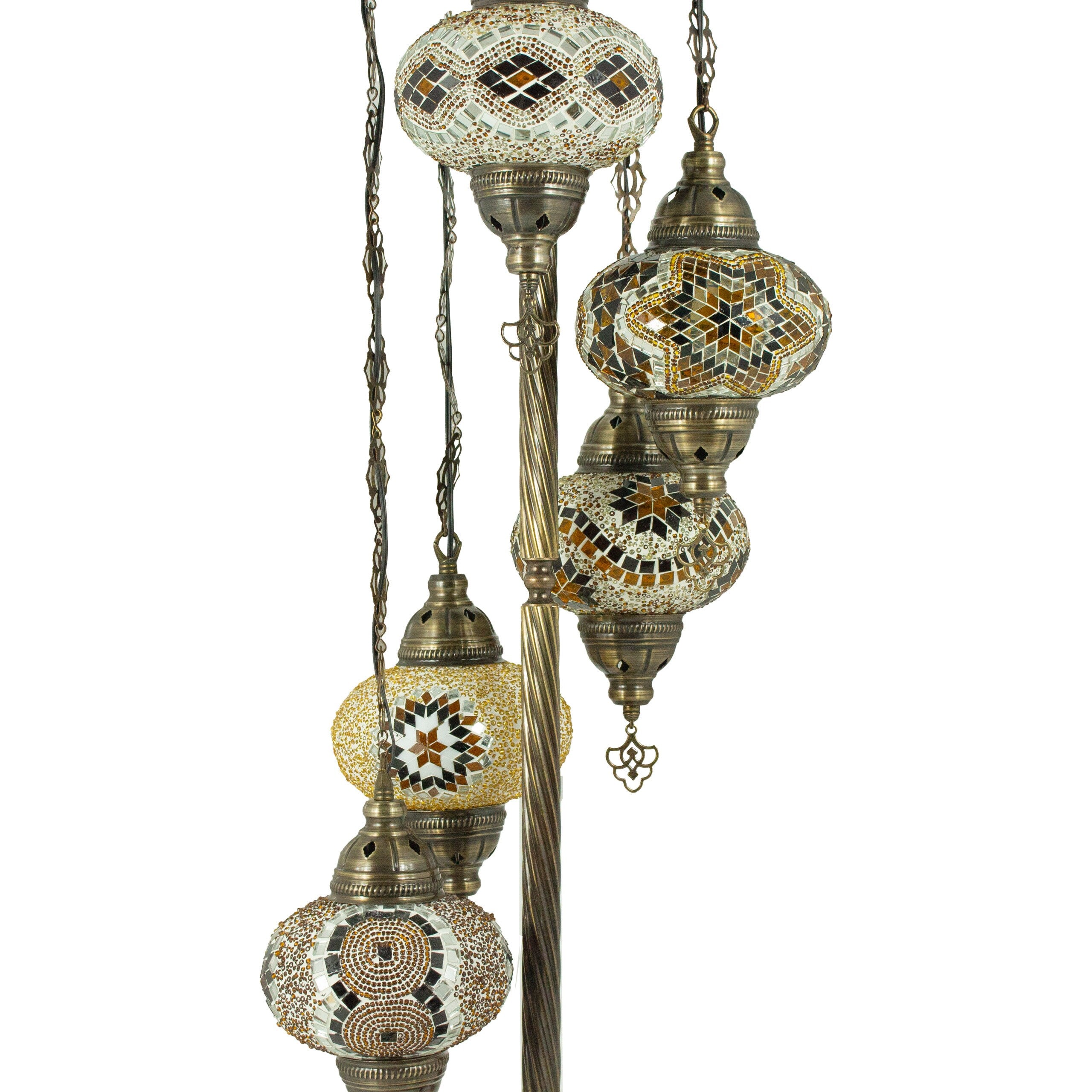 MoslandHome Handmade Turkish Mosaic Floor Lamp 5 Globe Antique Brass