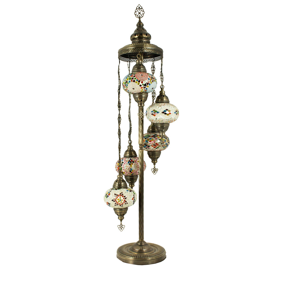MoslandHome Handmade Turkish Mosaic Floor Lamp 5 Globe Corner
