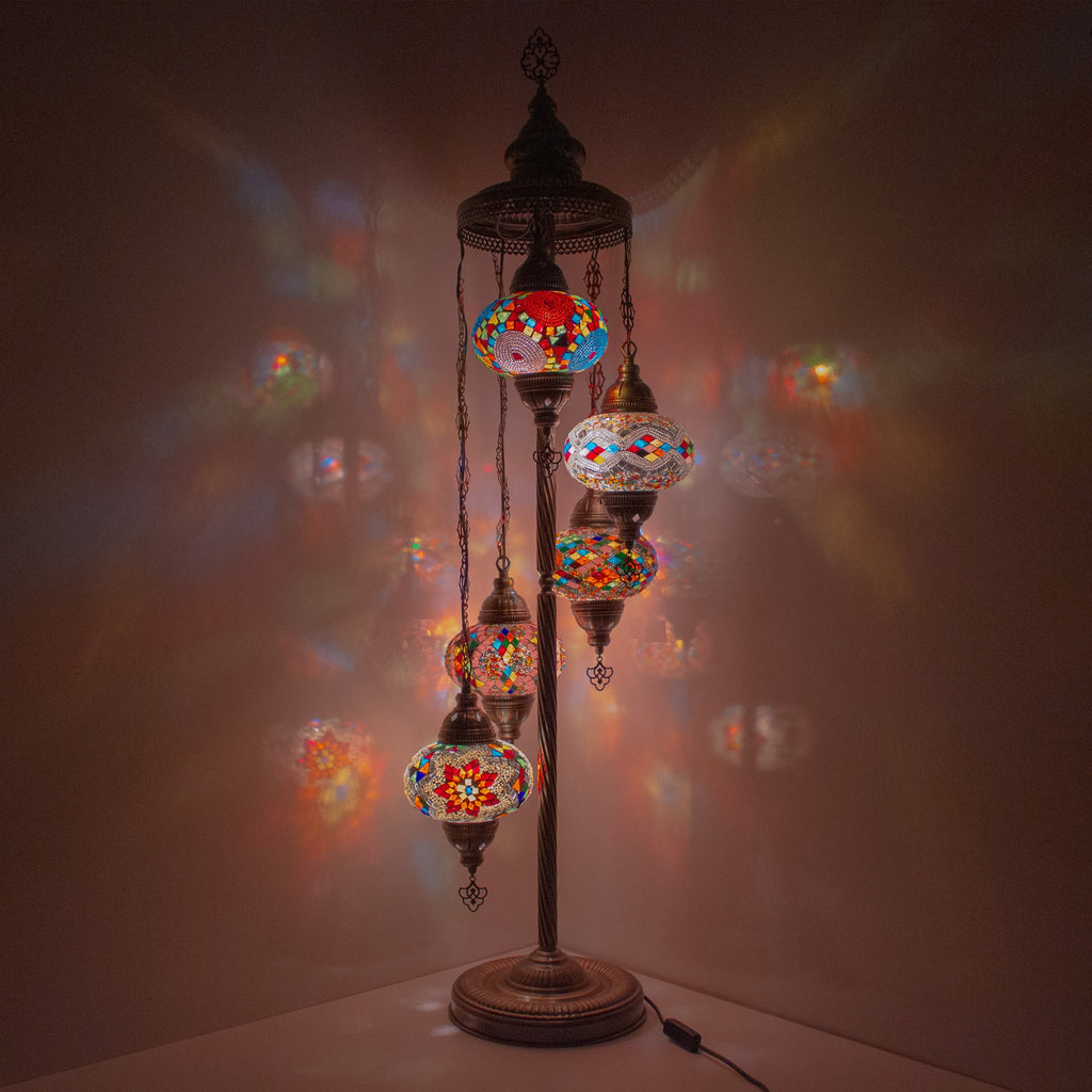 MoslandHome Handmade Turkish Mosaic Floor Lamp 5 Globe Corner