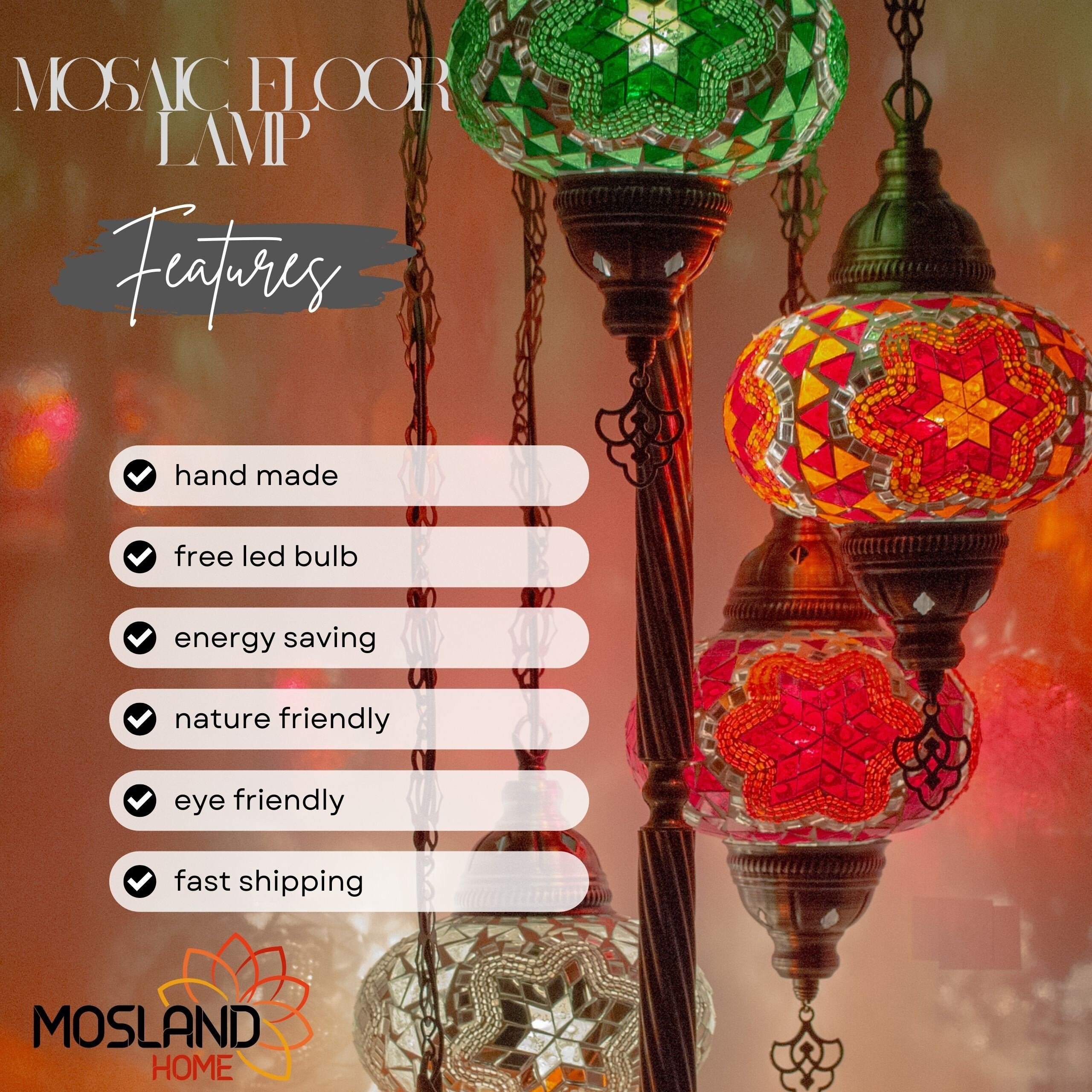 MoslandHome Handmade Turkish Mosaic Floor Lamp