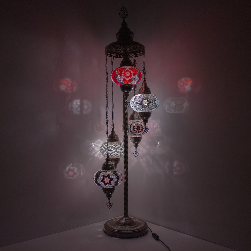 MoslandHome Handmade Turkish Mosaic Floor Lamp 5 Globe Corner