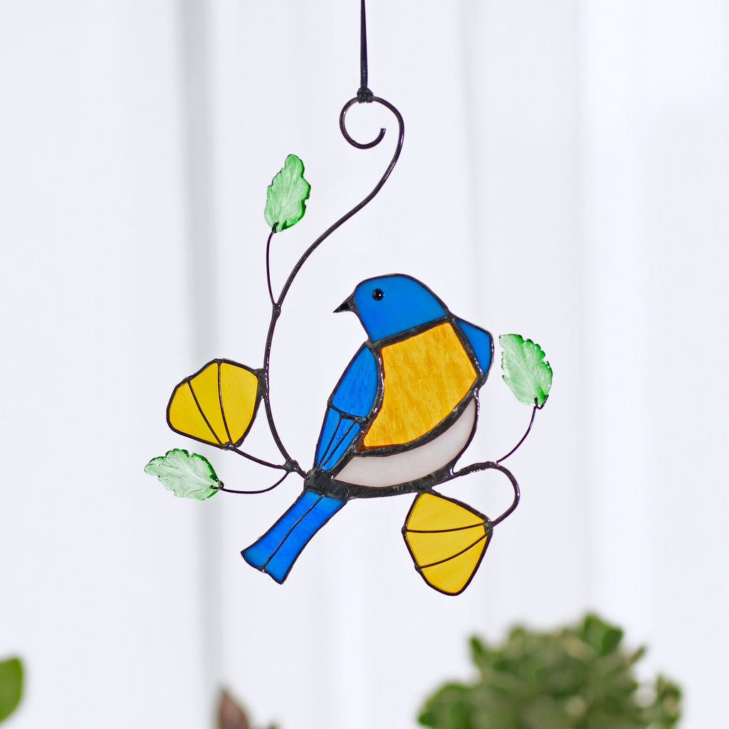 RainLine Eastern Bluebird Stained Glass Suncatcher Window Hanging