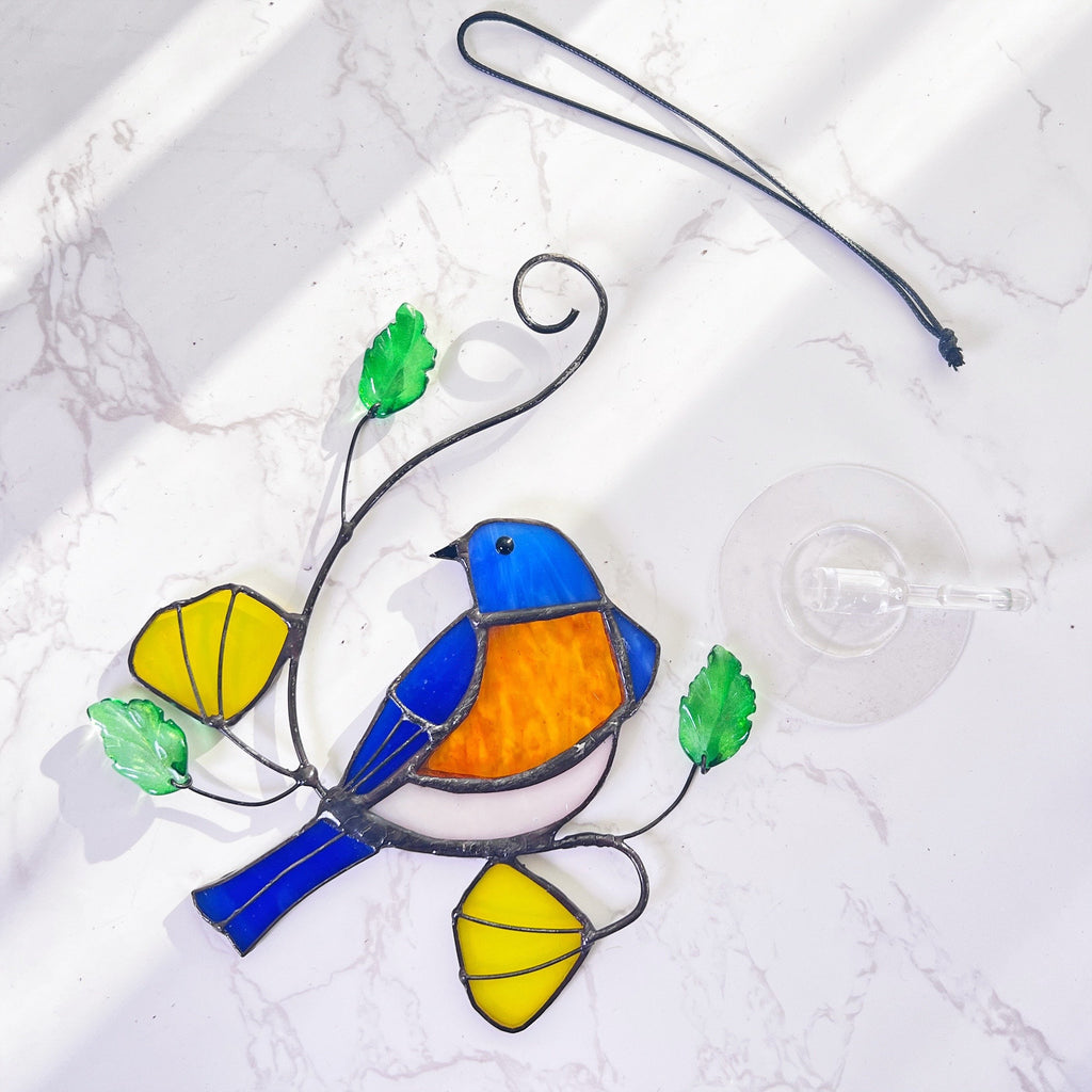 RainLine Eastern Bluebird Stained Glass Suncatcher Window Hanging