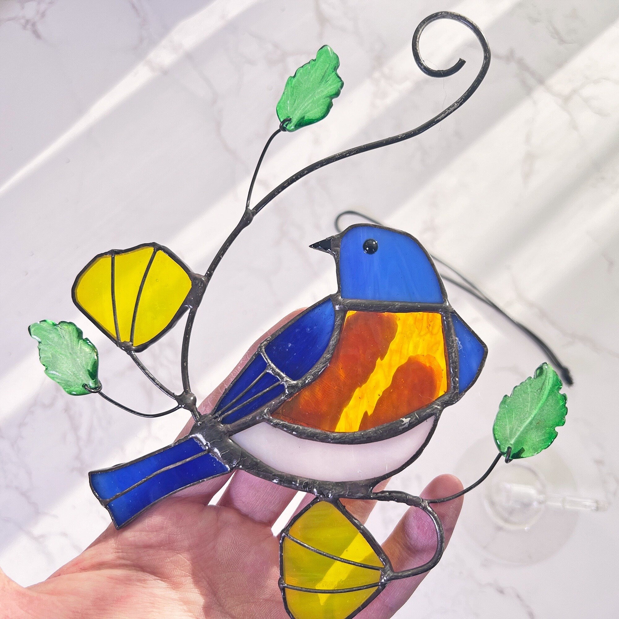 RainLine Eastern Bluebird Stained Glass Suncatcher Window Hanging