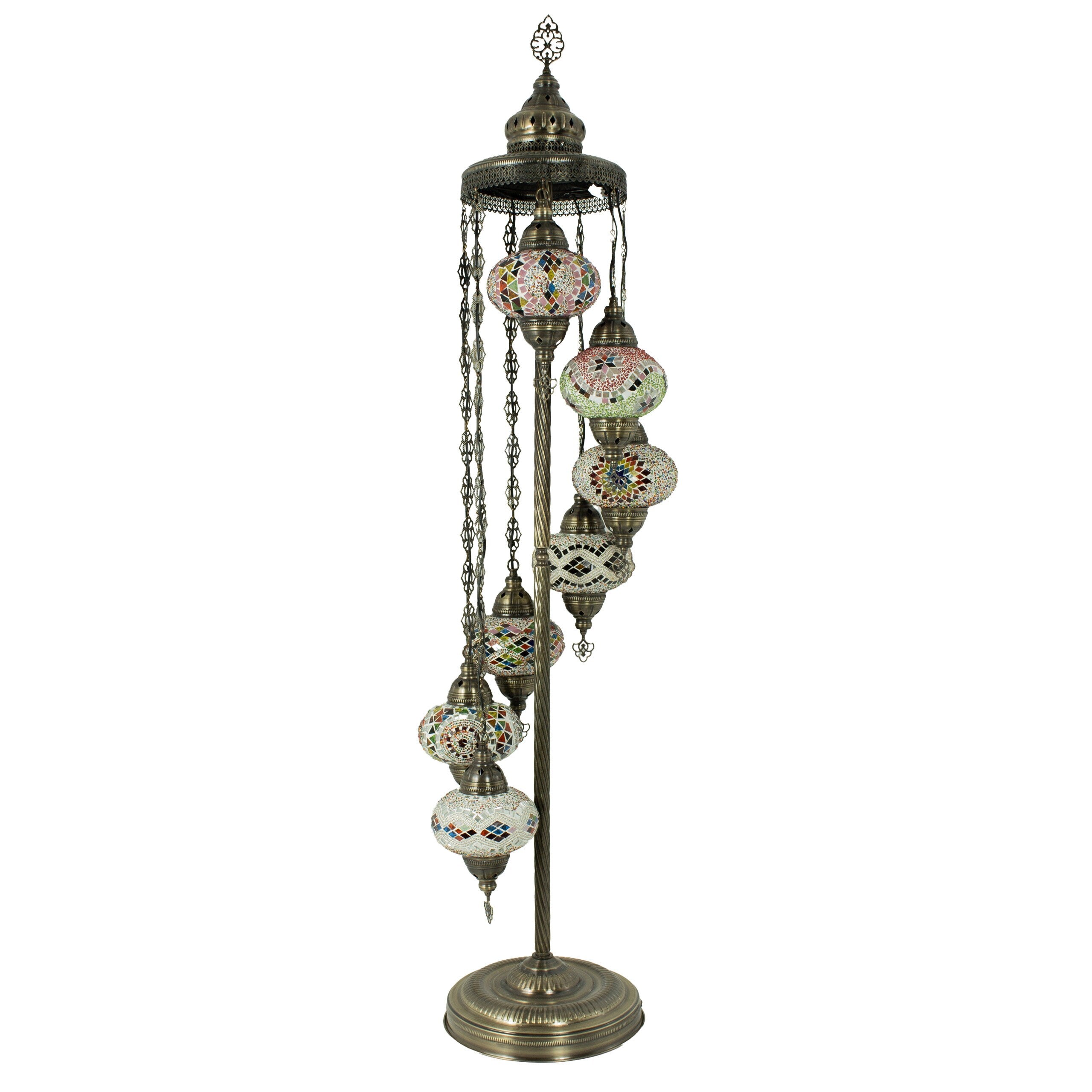 MoslandHome Handmade Turkish Mosaic Floor Lamp 7 Globe Moroccan
