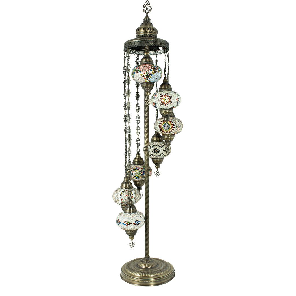 MoslandHome Handmade Turkish Mosaic Floor Lamp 7 Globe Moroccan