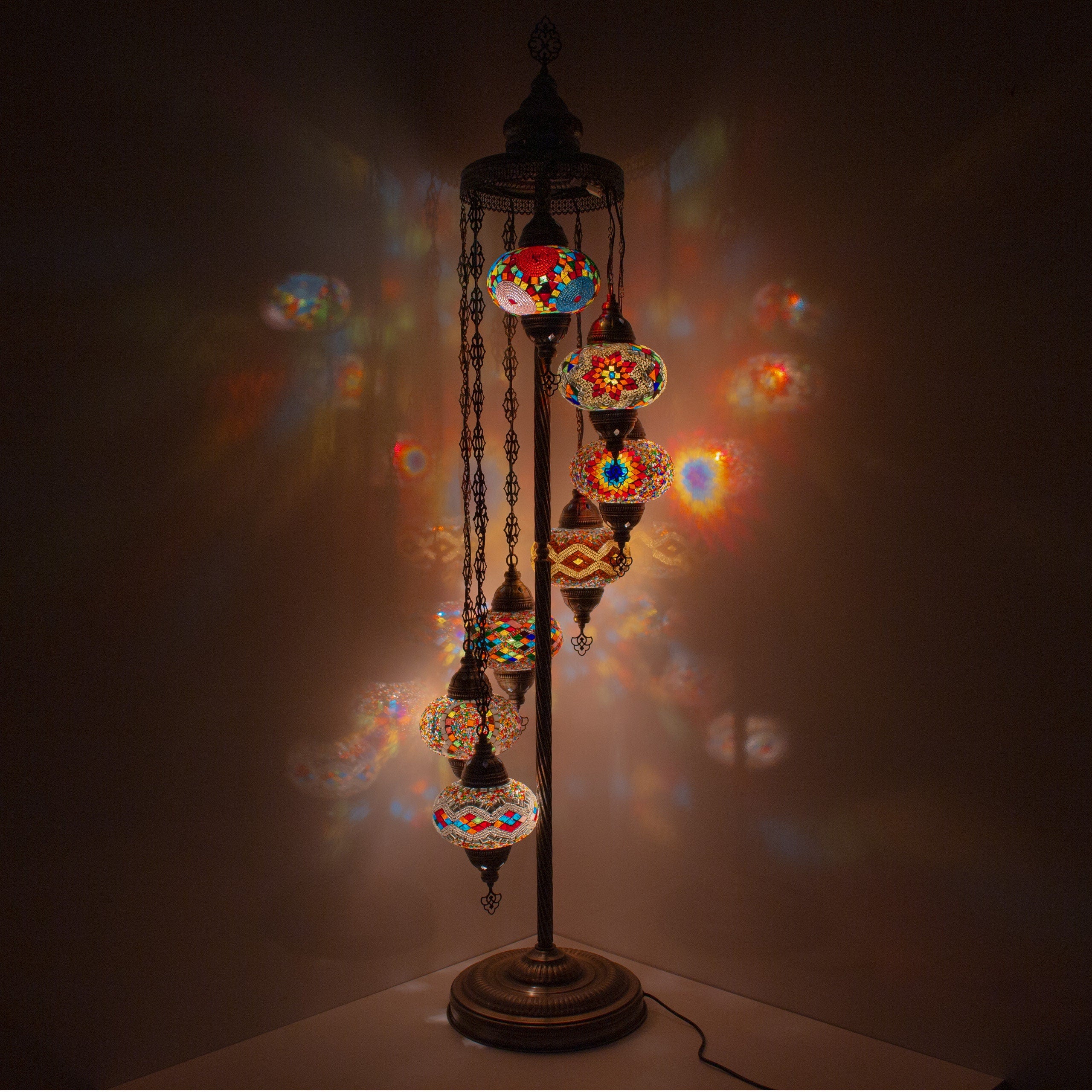 MoslandHome Handmade Turkish Mosaic Floor Lamp 7 Globe Moroccan