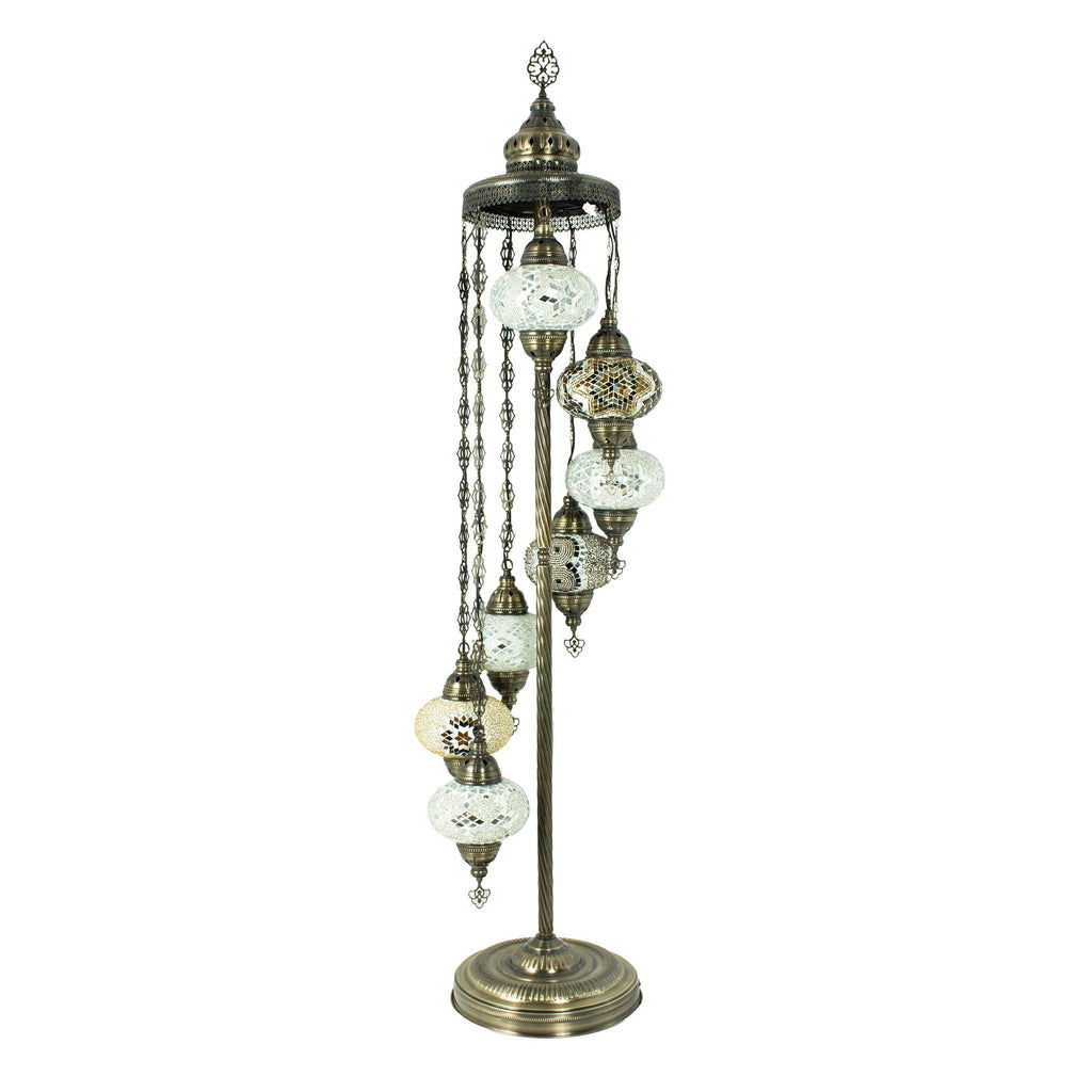 MoslandHome Handmade Turkish Mosaic Floor Lamp with 7 Globe Shades