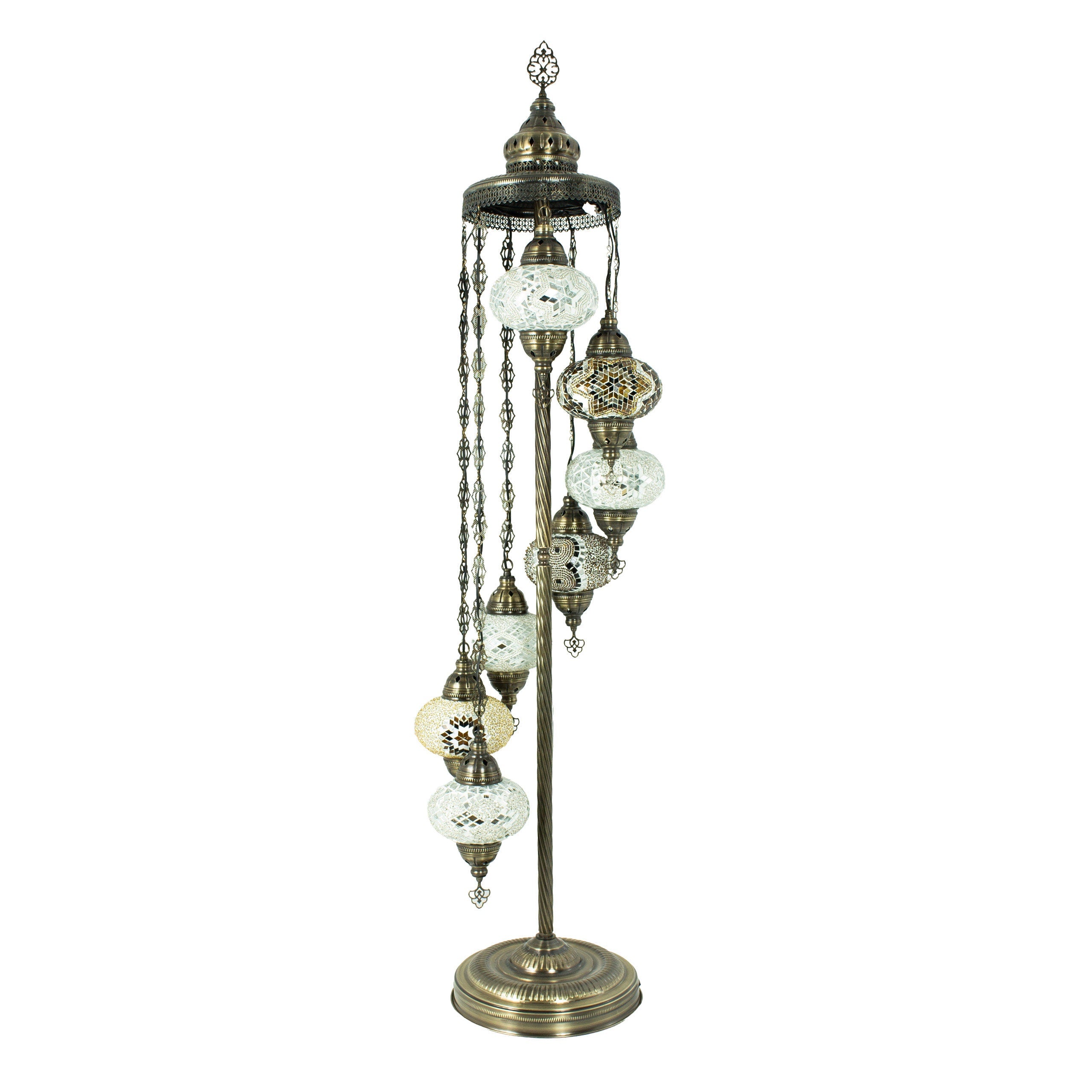 MoslandHome Handmade Turkish Mosaic Floor Lamp with 7 Globe Shades