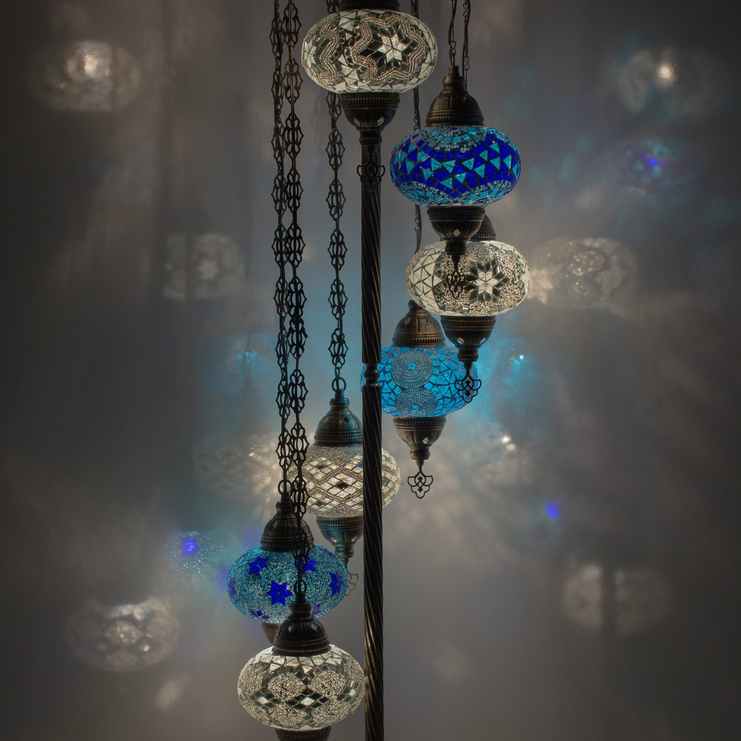 MoslandHome Handmade Turkish Mosaic Floor Lamp 7 Globe Corner