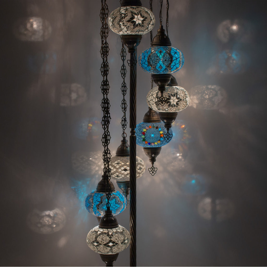 MoslandHome Handmade Turkish Mosaic Floor Lamp 7 Globe Moroccan