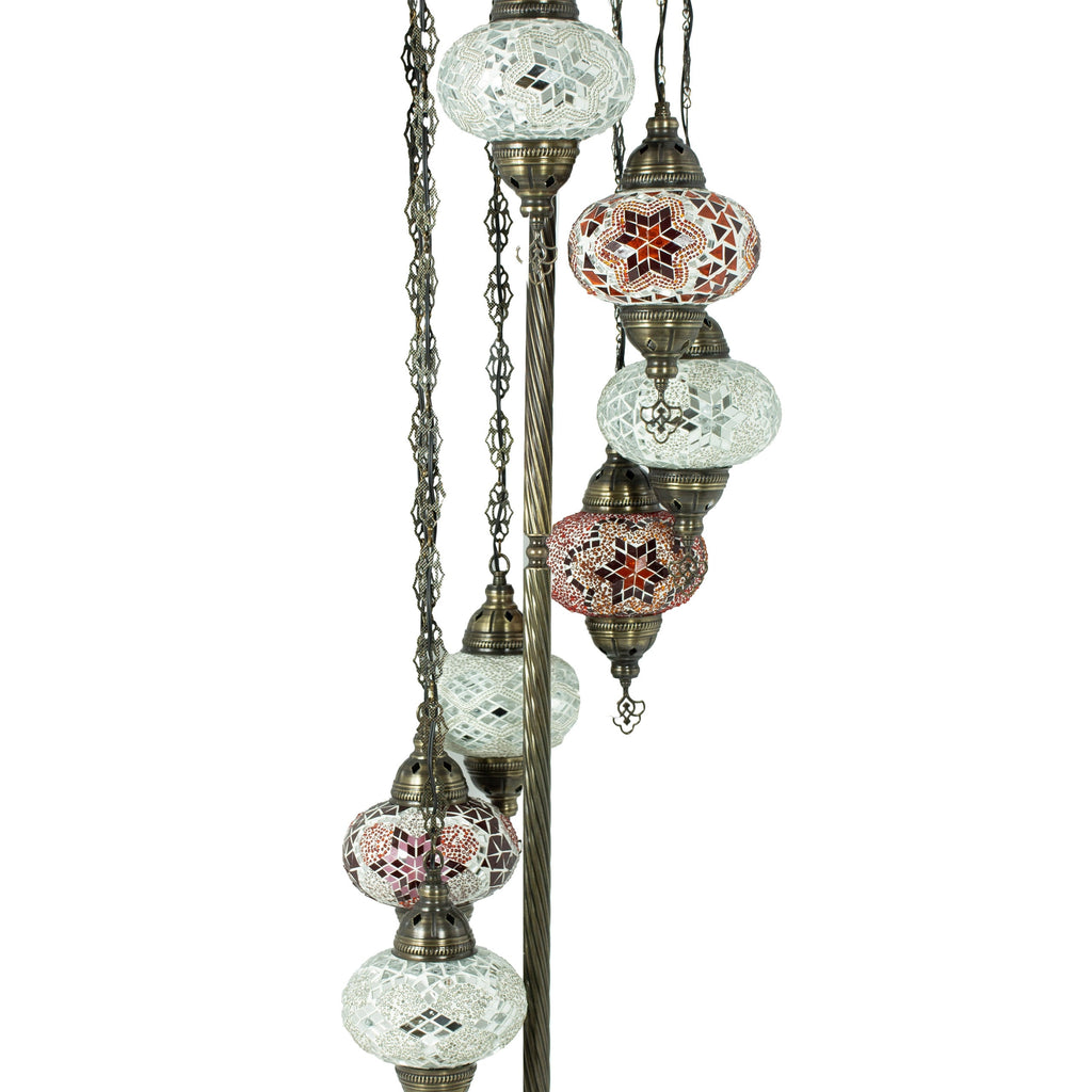 MoslandHome Handmade Turkish Mosaic Floor Lamp 7 Globe 62in Antique Brass
