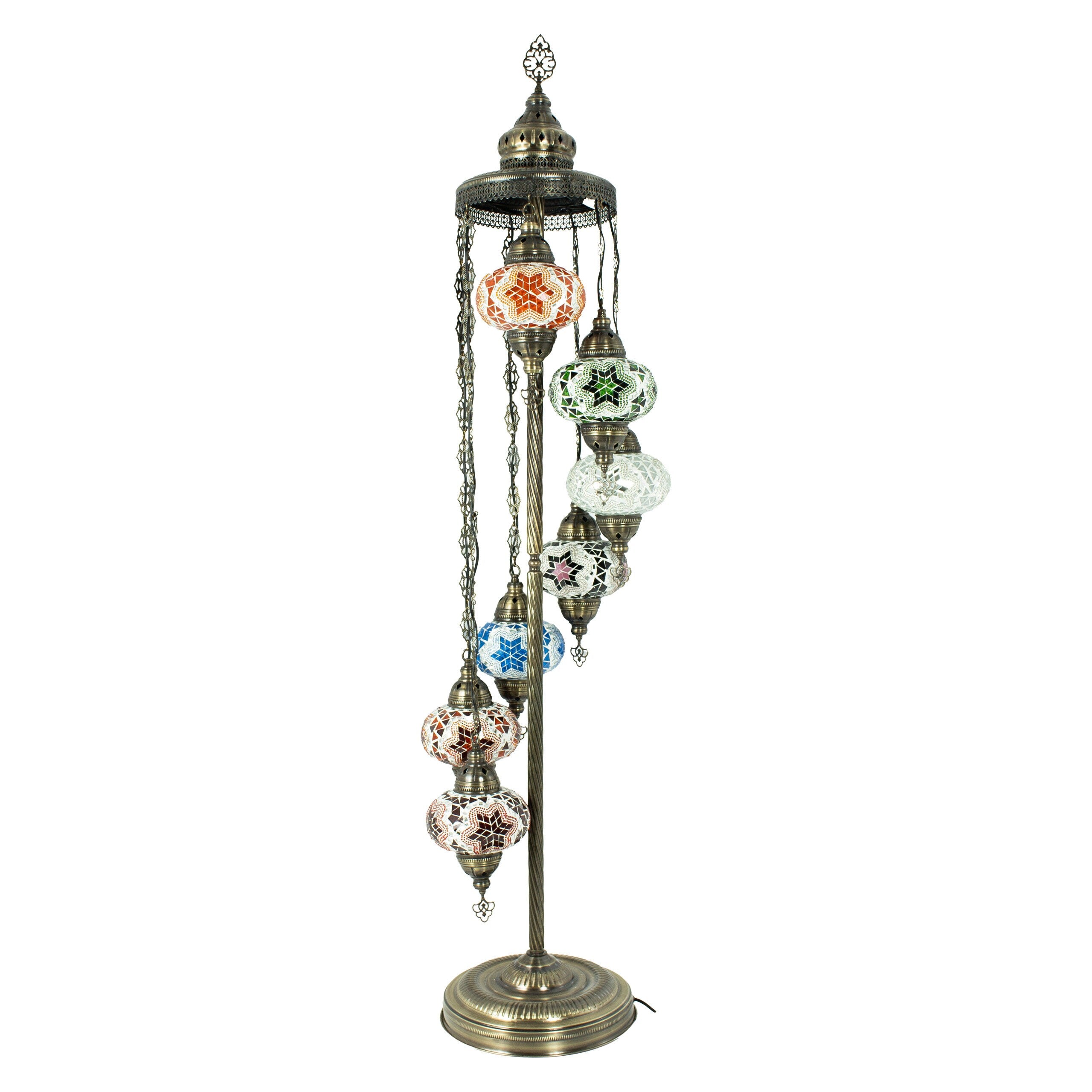 MoslandHome Handmade Turkish Mosaic Floor Lamp 7 Globe 62in Antique Brass