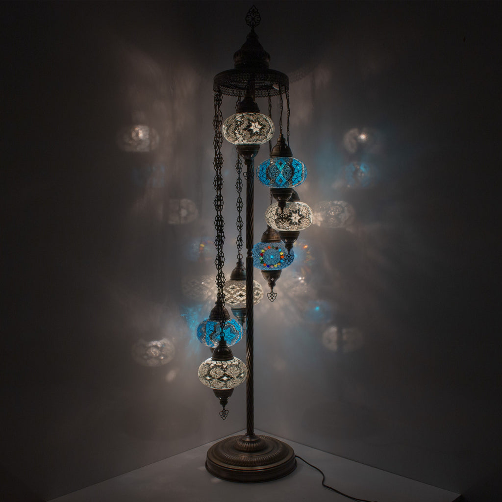 MoslandHome Handmade Turkish Mosaic Floor Lamp 7 Globe