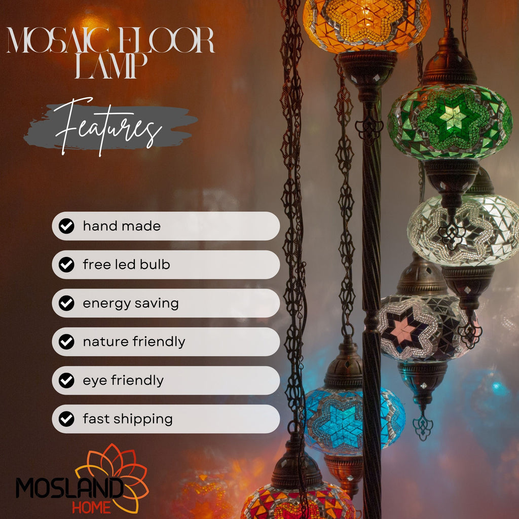 MoslandHome Handmade Turkish Mosaic Floor Lamp 7 Globe