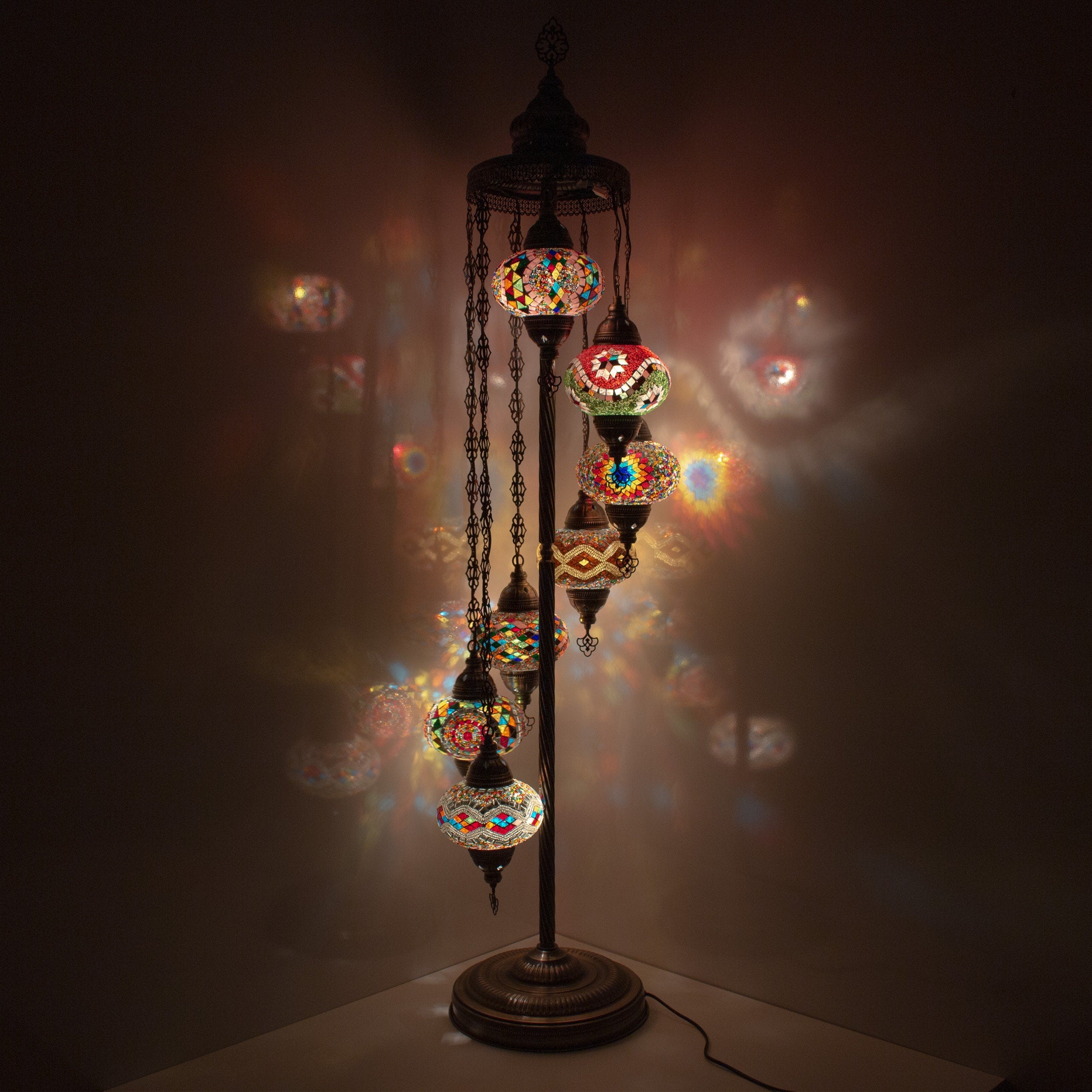 MoslandHome Handmade Turkish Mosaic Floor Lamp 7 Globe