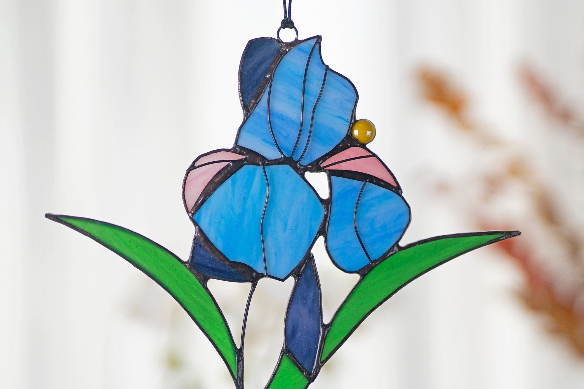 RainLine Iris Flower Stained Glass Sun Catcher Blue Purple