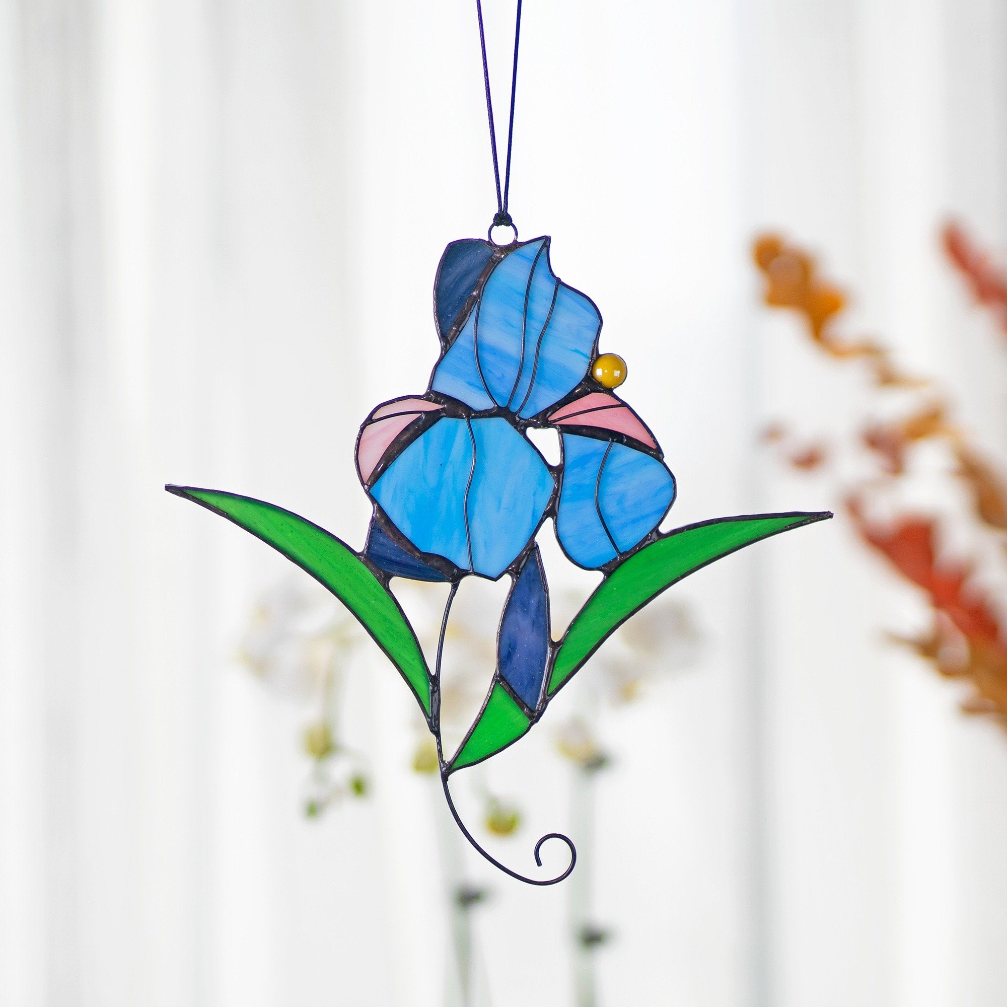 RainLine Iris Flower Stained Glass Sun Catcher Blue Purple