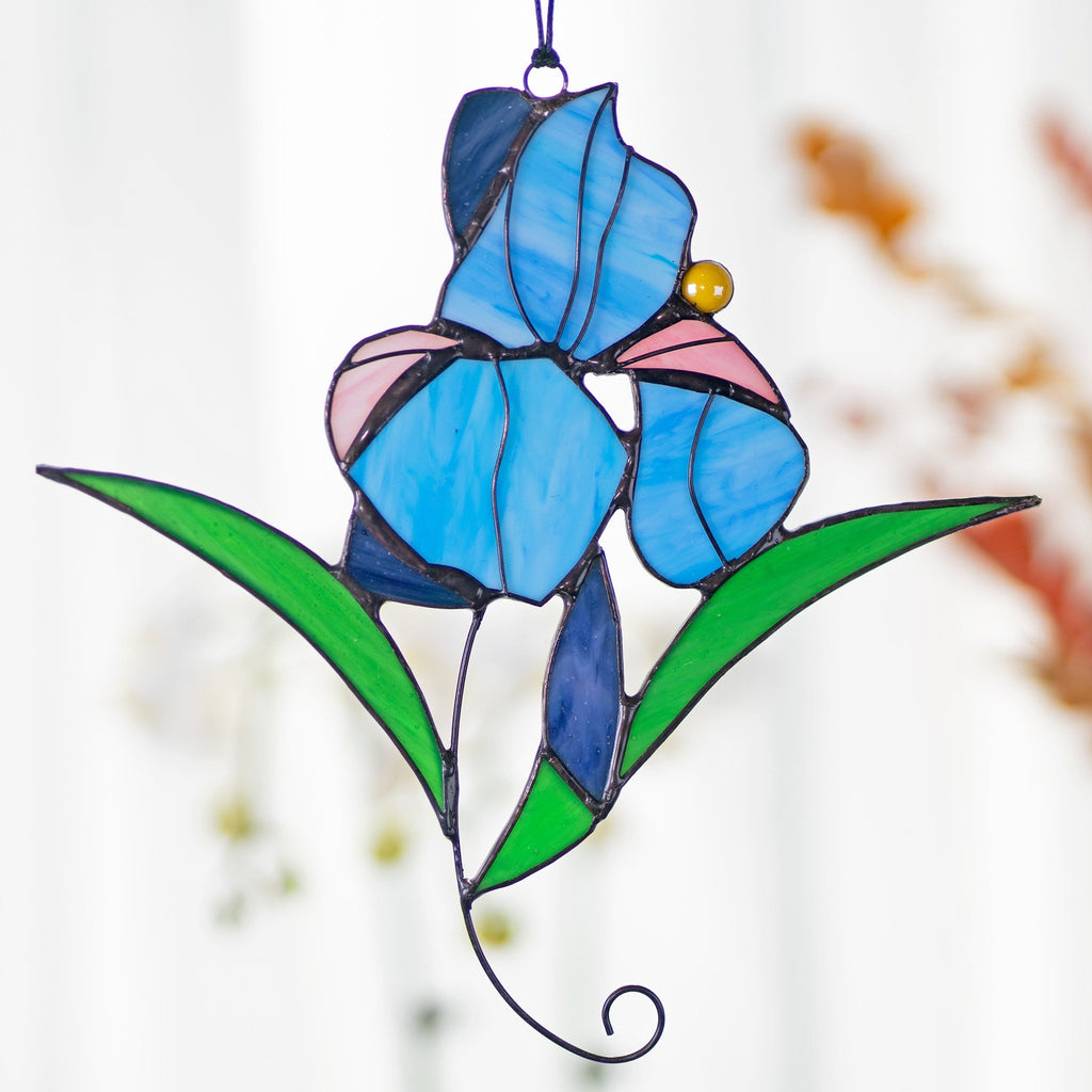 RainLine Iris Flower Stained Glass Sun Catcher Blue Purple