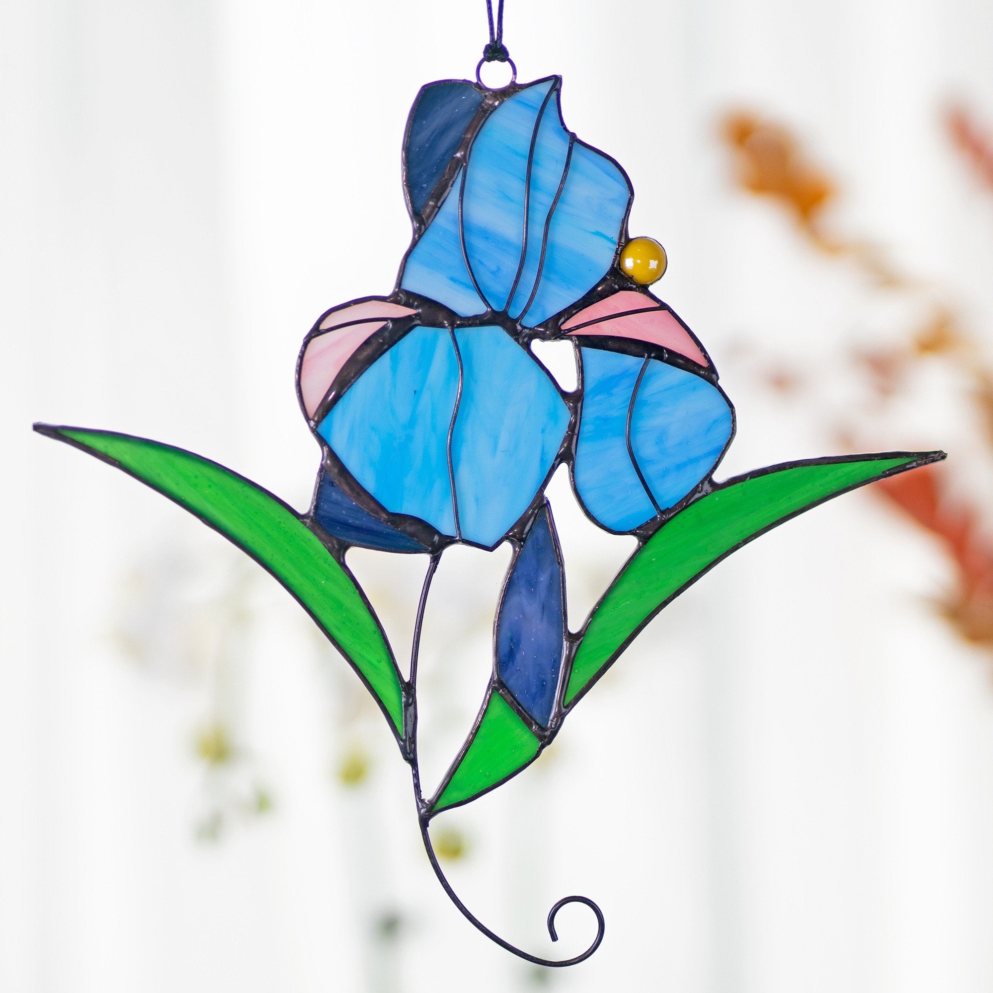 RainLine Iris Flower Stained Glass Sun Catcher Blue Purple