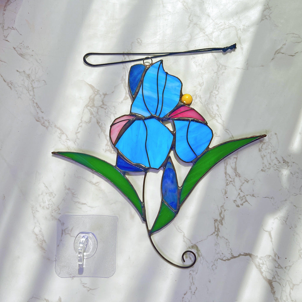 RainLine Iris Flower Stained Glass Sun Catcher Blue Purple