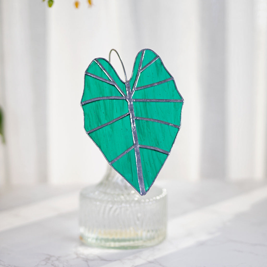 RainLine Alocasia Frydek Stained Glass Suncatcher Set of 3 Handmade Table Decor
