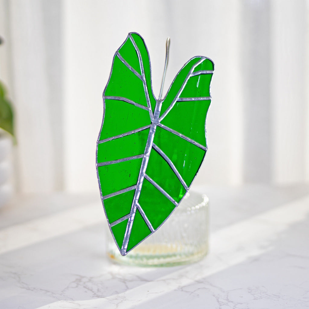 RainLine Alocasia Frydek Stained Glass Suncatcher Set of 3 Handmade Table Decor