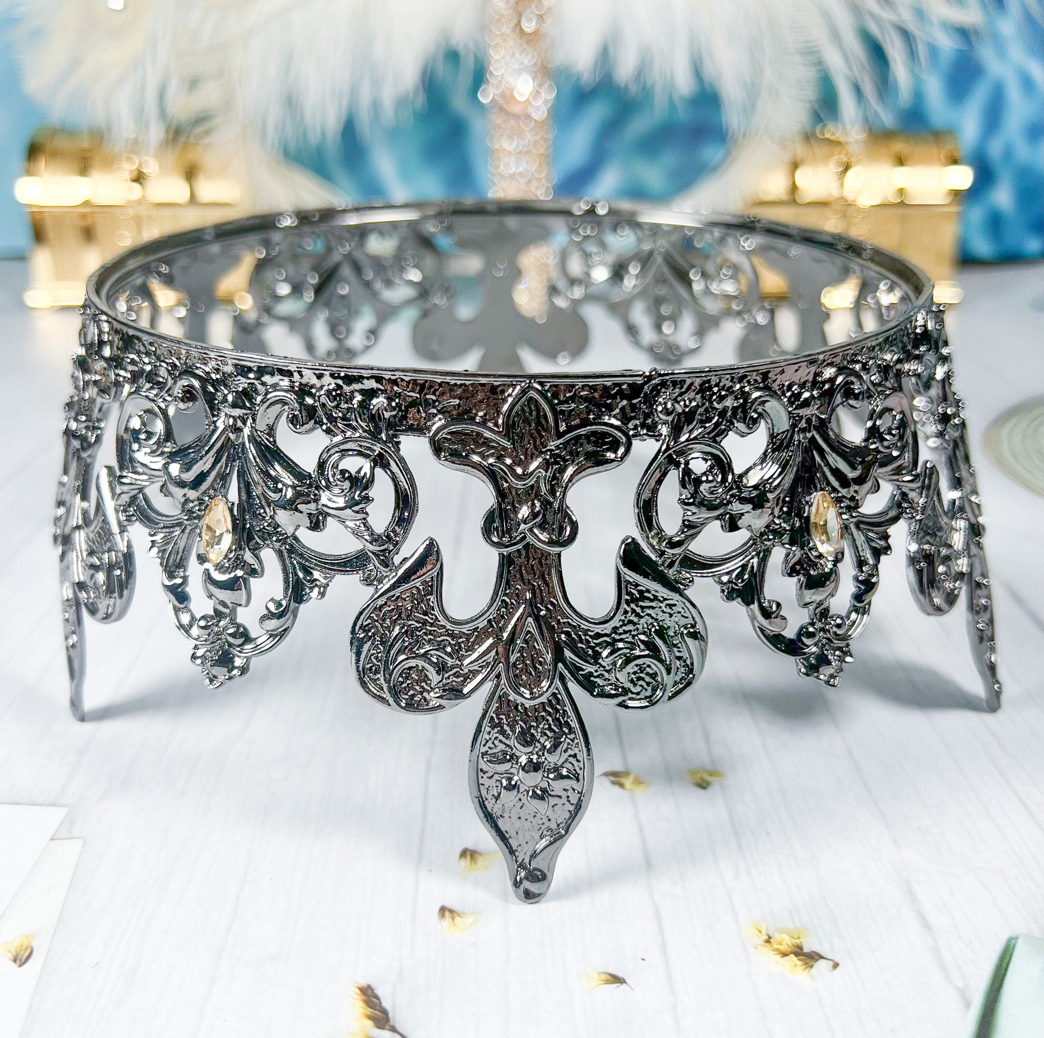 HappyJewelryWorld Fleur De Lis Royal Crown Rhinestone Crystal Tiara