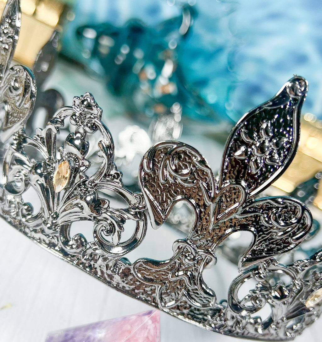 HappyJewelryWorld Fleur De Lis Royal Crown Rhinestone Crystal Tiara