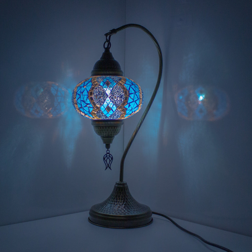 MoslandHome Premium Turkish Mosaic Table Lamp Handmade Gooseneck 6.6in