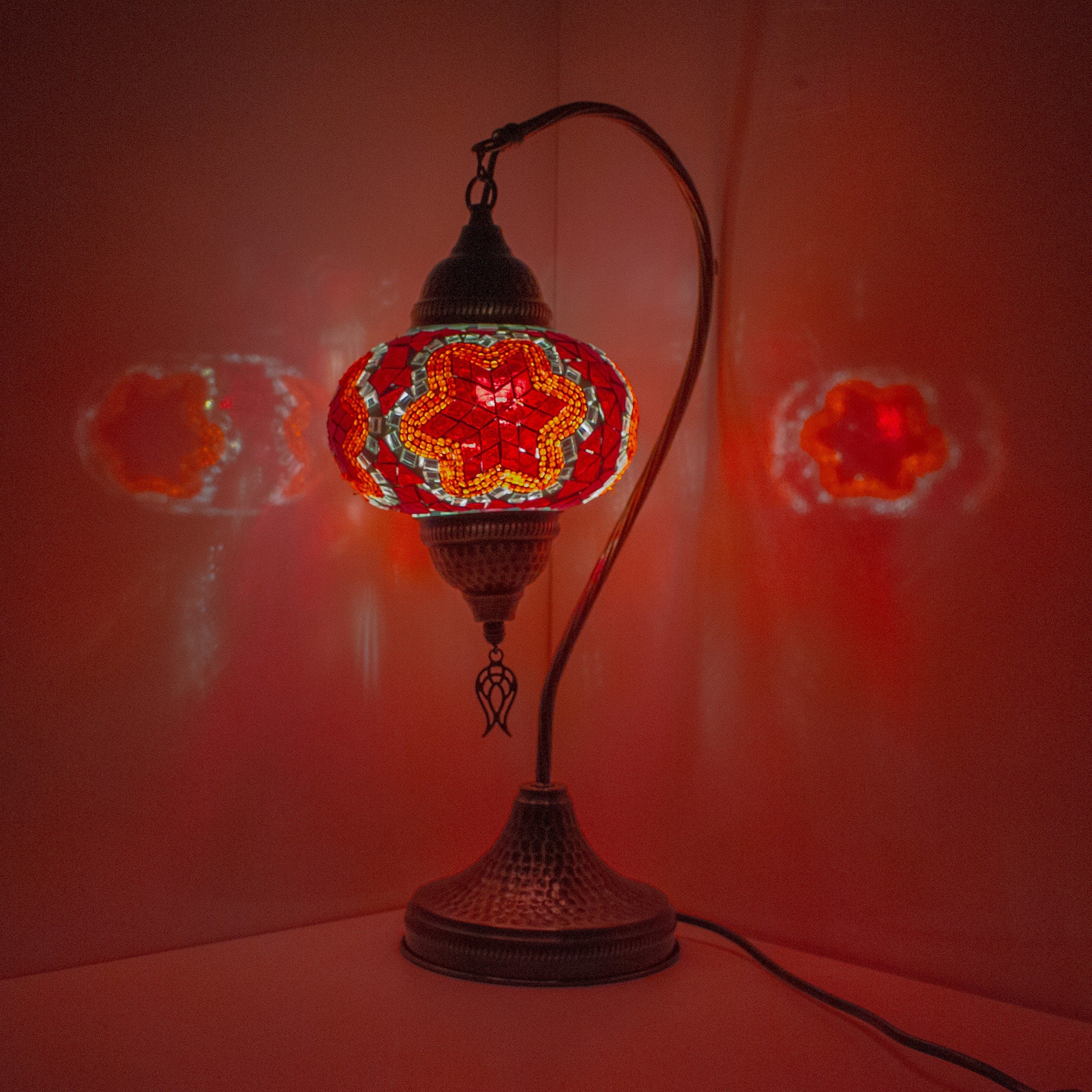 MoslandHome Premium Turkish Mosaic Table Lamp Handmade Gooseneck 6.6in