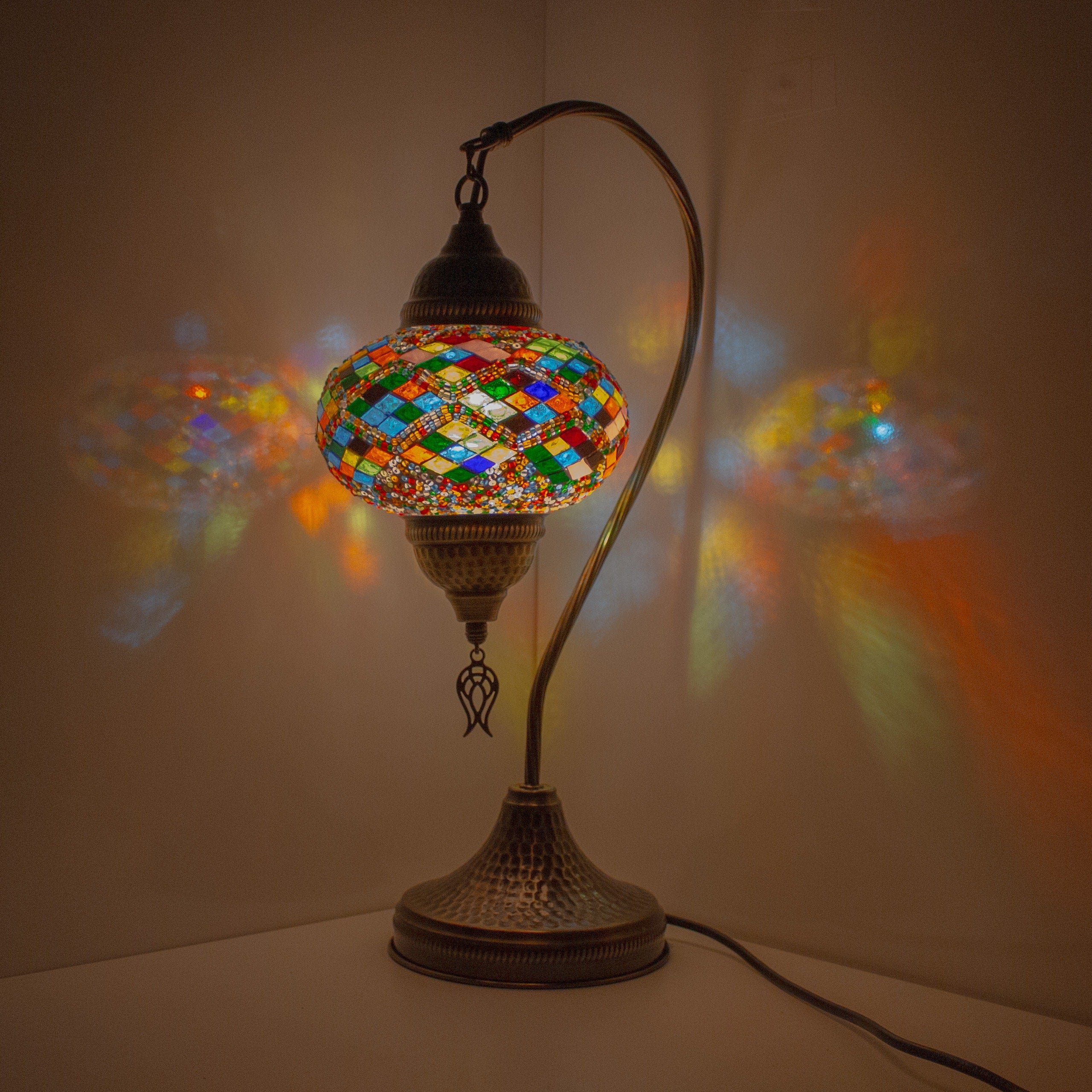 MoslandHome Premium Turkish Mosaic Table Lamp Handmade Gooseneck 6.6in