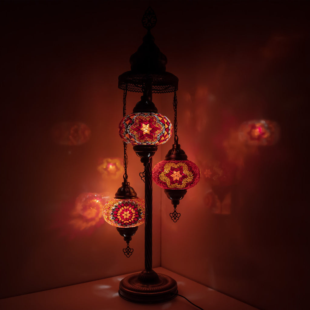 MoslandHome Handmade Turkish Mosaic Floor Lamp 3 Globe Corner
