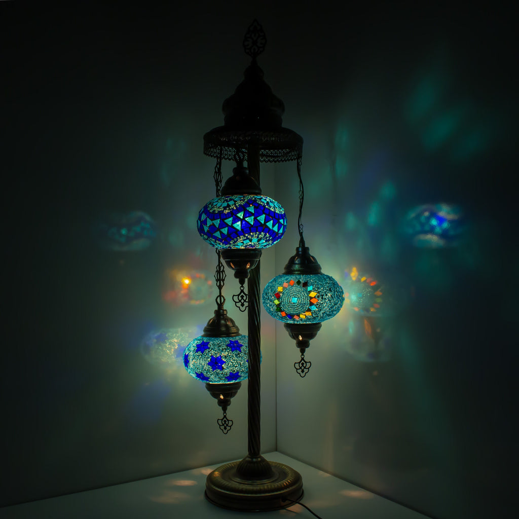 MoslandHome Handmade Turkish Mosaic Floor Lamp 3 Globe Corner