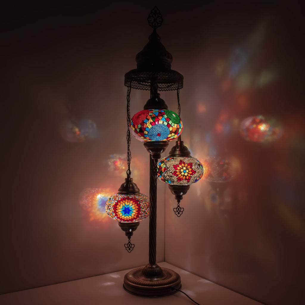 MoslandHome Handmade Turkish Mosaic Floor Lamp 3 Globe Corner Night Light