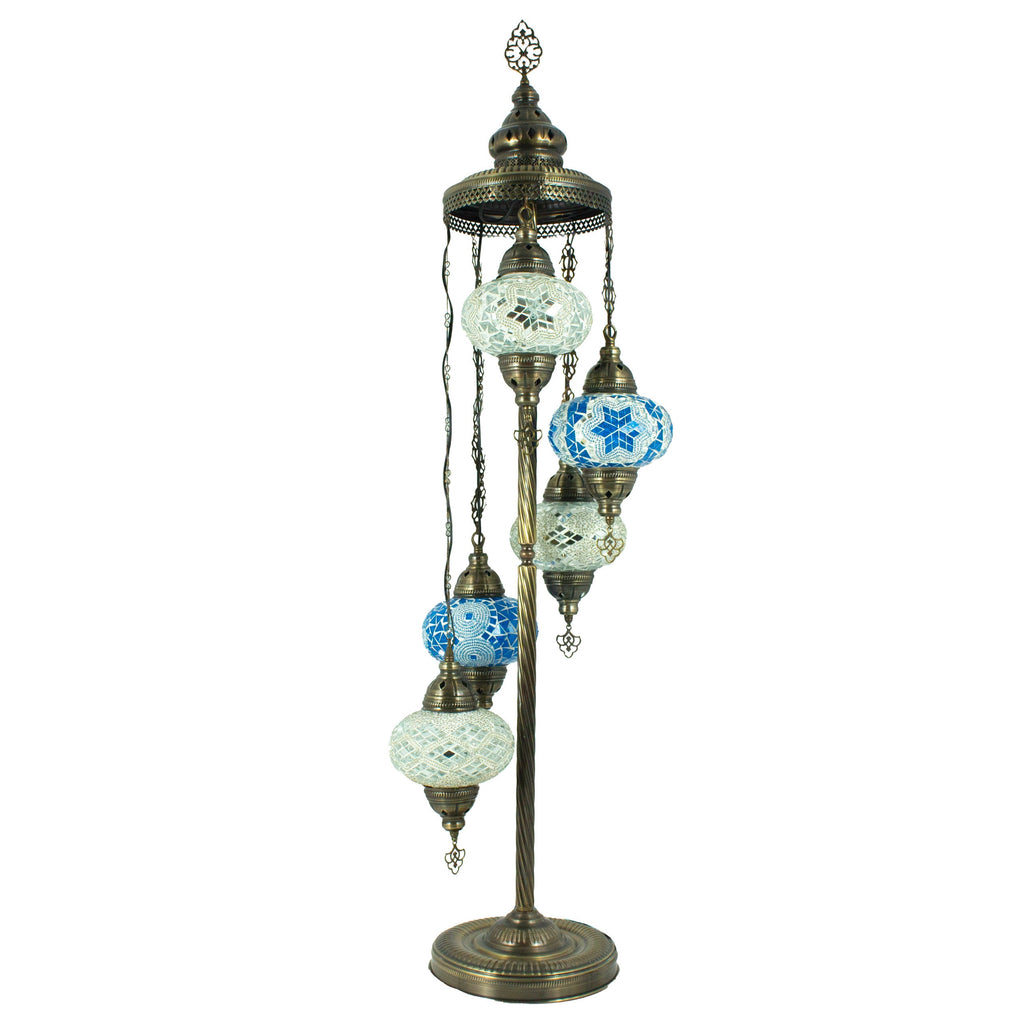MoslandHome Handmade Turkish Mosaic Floor Lamp 5 Globe 51in