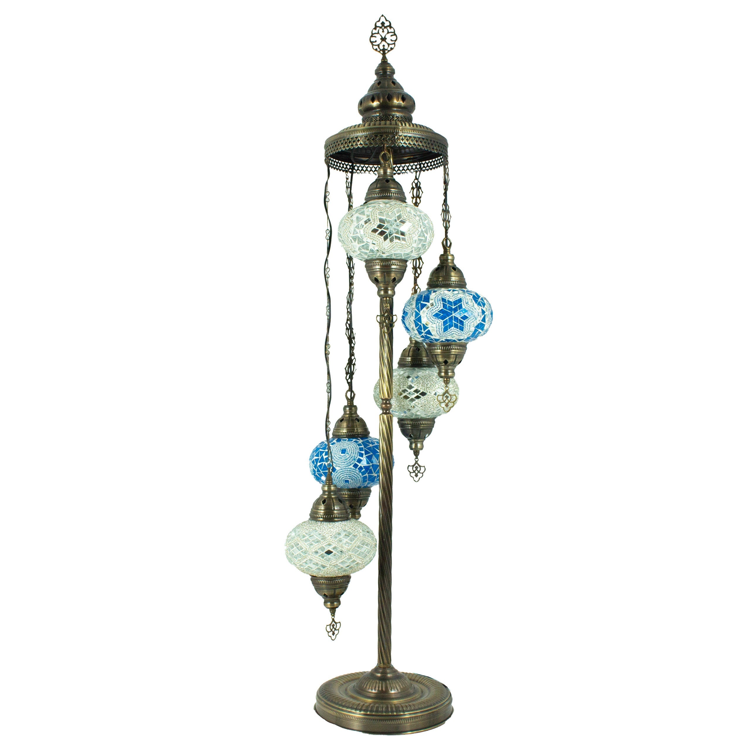 MoslandHome Handmade Turkish Mosaic Floor Lamp 5 Globe 51in