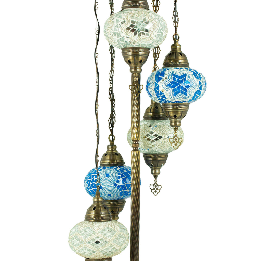 MoslandHome Handmade Turkish Mosaic Floor Lamp 5 Globe 51in