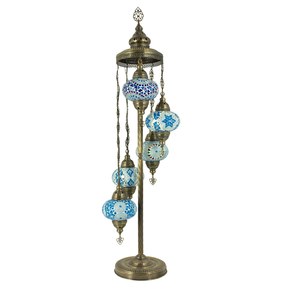 MoslandHome Handmade Turkish Mosaic Floor Lamp 5 Globe Corner 51in