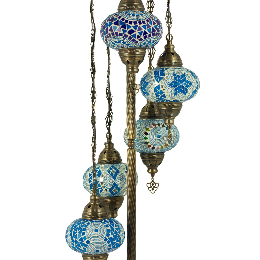 MoslandHome Handmade Turkish Mosaic Floor Lamp 5 Globe Corner 51in